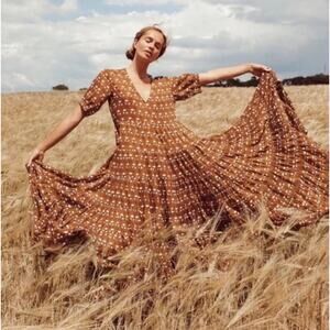 Daughters of India Brown Floral Maxi Dress